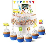 Papierdrachen Cake Topper ad acquerello, decorazione per torte, 19 pezzi, decorazione per torte di inizio della scuola, decorazione per torte