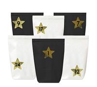 PaPIerDraCHeN Calendario dell'Avvento da riempire - 24 Sacchetti di Carta in Bianco e Nero e 24 Adesivi numerici (Stelle Dorate) - da Fare da Soli e riempire - Mini Set 54 - Natale 2021