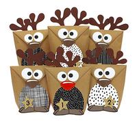 Papierdrachen calendario dell'avvento fai da te da riempire - renne con pance bianche e nere da fare da soli - 24 sacchetti da personalizzare e riempire da soli - Natale 2021 per bambini