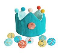 Papierdrachen Corona di compleanno in mussola con numeri - Turchese - per il compleanno dei bambini - Corona in tessuto mussola con bottoni numeri da 1 a 8 | Cappello decorativo per feste per ragazzi