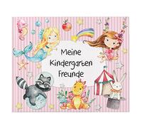 Papierdrachen Libro degli amici di alta qualità per bambini - amici dell'asilo - rosa - album di poesie con sirenetta, principessa e dinosauri - per 27 amici - design colorato adatto ai bambini
