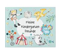 Papierdrachen Libro degli amici di alta qualità per bambini - Amici dell'asilo - Turchese - Album poesia con astronauta, motivi circo e dinosauri - per 27 amici - Design colorato adatto ai bambini