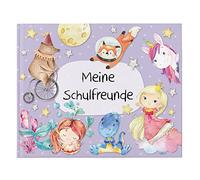 Papierdrachen Libro di alta qualità per bambini - amici scolastici - viola - Album poesia con principessa, unicorno e sirena, per 27 amici, design colorato adatto ai bambini