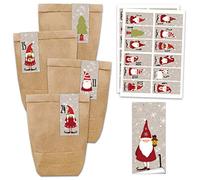Papierdrachen Set Calendario dell'Avvento - 24 sacchetti di carta marrone e 24 adesivi quadrati di numeri con Babbo Natale - fai da te e riempi - Mini Set No 62 - Natale 2021.
