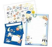 Papierdrachen Set di 50 fogli stampati con astronauti, 20 buste abbinate, fogli di carta da lettere, prodotti in Germania