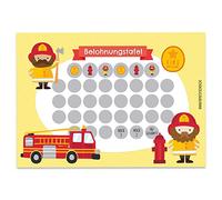 Papierdrachen Set di 6 lavagne ricompense per bambini come blocco a strappo, 10 fogli, idea motivante come aiuto all'educazione, con fantastici adesivi per ragazzi e ragazze, motivo pompieri