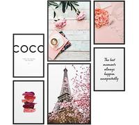 Papierschmiede® Mood Poster Set Stampe da Parete « Coco Girly » con cornici in legno (nero), Quadri moderni per Soggiorno e Camera da Letto, 2x A4 e 4x A5, Stile di vita Fascino bellezza rosa