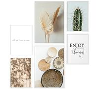 Papierschmiede® Mood Poster Set Stampe da Parete « Little Boho Things » con cornici bianca in legno, Quadri moderni per Soggiorno e Camera da Letto, 2x A3 e 4x A4, cactus verde natura
