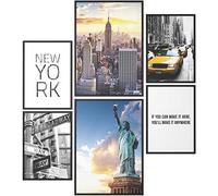 Papierschmiede® Mood Poster Set Stampe da Parete « New York » Quadri moderni per Soggiorno e Camera da Letto e Cucina, 2x A4 e 4x A5, statua della Libertà USA America - senza cornici