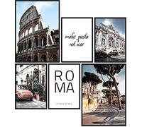 Papierschmiede® Mood Poster Set Stampe da Parete « Roma » con cornici in legno (nero), Quadri moderni per Soggiorno e Camera da Letto e Cucina, 2x A4 e 4x A5, Colosseo Capitale Italia Pizza Pasta