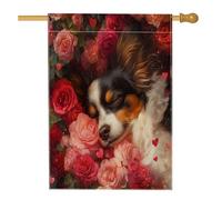 Papillon - Bandiere per la casa del cane, 71 x 101 cm, double face, per esterni, romantiche rose romantiche di lino per San Valentino, bandiere verticali per la casa, per cortile e cortile