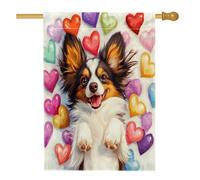 Papillon, bandiere per la casa del cane, 71 x 101 cm, double face, per San Valentino, a forma di cuore, standard per la casa, per il cortile degli animali domestici, decorazione per esterni