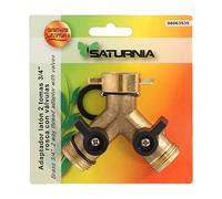 PAPILLON Brass Hose Adapter 2 Sockets Male 3/4", Tap Duplicator, 2 Way Adapter, 3/4" Female Inlet