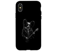 Papillon, cane che suona la chitarra, musica rock, amante dei cani Custodia per iPhone X/XS