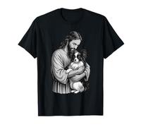 Papillon Cane E Gesù Christian Faith Amante dei cani Maglietta