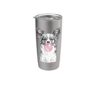 Papillon, disegno di cane che soffia gomma da masticare Bicchiere termico in acciaio inox doppia parete