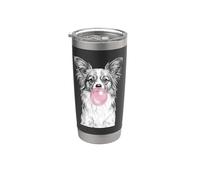Papillon, disegno di cane che soffia gomma da masticare Bicchiere termico in acciaio inox doppia parete