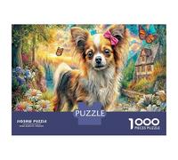 Papillon Dog 1000 Pezzi Puzzle Antidepressione in Cartone Spesso Per Viaggi O Tranquillità Papillon Dog Pink Bow un'idea Regalo Geniale Per Festività Come Natale O Compleanno 38x26cm/1000pcs