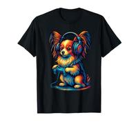 Papillon Dog Retro Gamer Vintage Gaming Amante dei cani Maglietta