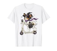 Papillon Dog Scooter Witch Halloween Bambini Uomo Donna Maglietta