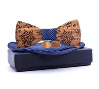 Papillon in legno con fazzoletto e bottoni da polso - Marrone / Blu scuro