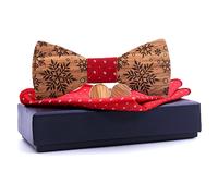 Papillon in legno con fazzoletto e bottoni da polso - Marrone / Rosso