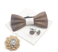Papillon Legno Uomo Fazzoletto Gemelli Corpetto Set Papillon da Matrimonio Business Festa Lavoro Laurea bianco