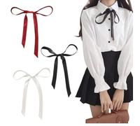 Papillon lungo da donna in seta, 3 pezzi Papillon lungo da donna, Cravatta a Fiocco Western in Raso, già annodato e regolabile, per t-shirt, decorazione, regalo di San Valentino, Nero,Bianco Chiaretto