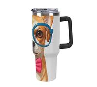 Papillon morbido per cani da compagnia, bicchiere oversize in acciaio inox, 1,18 l, a prova di perdite, grande capacità, tazza per auto con manico e cannuccia, tazza termica a doppia parete