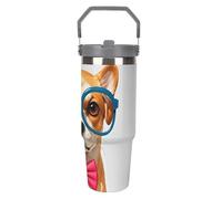 Papillon morbido per cani da compagnia, bicchieri oversize da 880,5 g con cannuccia, tazza da viaggio isolata in acciaio inossidabile con manico design tazza da caffè sottovuoto a doppia parete