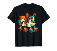 Papillon - Pattinaggio a rotelle per cani, stile retrò, vintage, per amanti dei cani Maglietta