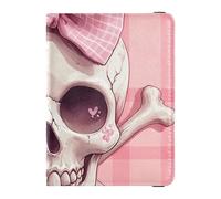 Papillon Personalizzato Cranio Rosa In Pelle Impermeabile Porta Passaporto per Viaggio Portafoglio Combo Porta Carta Passaporto Caso per gli uomini Impermeabile, Papillon Cranio personalizzato rosa, 1