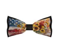 Papillon pre-annodato da uomo con bandiera americana a farfalla e girasole ad, regolabile e stampato, per feste e matrimoni.