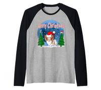Papilon Dog Merry Christmas Santa Hat Funny Xmas Maglia con Maniche Raglan