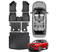 Papimats Tappetini per Jeep Compass 2025 2024 2023 2022 2021 2020 2019 2018 2017, set completo per tutte le condizioni atmosferiche bagagliaio con tappetino per schienale, accessori interni in gomma
