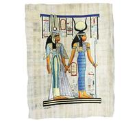 Papiro Egizio Autentico, Pergamena di Arte Tradizionale con Dea Hathor e Regina Nefertari, Fatto a Mano in Egitto, 22x33 cm