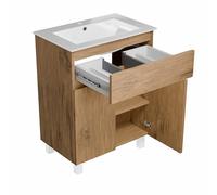paplinskimoebel - Lavabo ARIZA con mobile largo 60 cm, Lavabo con mobile a 2 ante, Set di mobili da bagno - Legno/Quercia Lancillotto