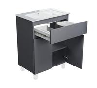 paplinskimoebel - Lavabo ARIZA con mobile largo 60 cm, Lavabo con mobile a 2 ante, Set di mobili da bagno - Grigio opaco