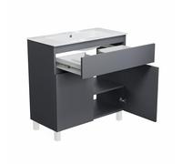 paplinskimoebel - Lavabo ARIZA con mobile largo 80 cm, Lavabo con mobile a 2 ante, Set di mobili da bagno - Grigio opaco