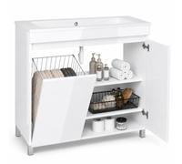 paplinskimoebel Lavabo con mobile sottolavabo Ribera 80 cm, sospeso o a terra, lavabo con mobile sottolavabo per bagno, cesto della biancheria, armadio biancheria, lucido, 2 ante soft-close. (Bianco