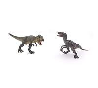 Papo Dinosaure 55027-T-Rex Verde Che Corre, Multicolore, 55027 & 55023 - Velociraptor