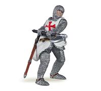 Papo 39383-Cavaliere Templare Statuetta, Colore Grigio-Bianco-Rosso, 39383
