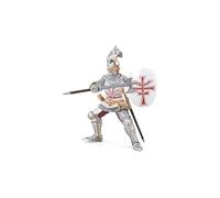 Papo 39947-Statuetta Raffigurante Cavaliere germanico dell'era Medievale, Multicolore Statuetta, Colore Grigio-Rosso, 39947