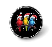 Pappagalli con cappelli di Babbo Natale, spille rotonde natalizie personalizzate, spille da bavero per la decorazione di abiti
