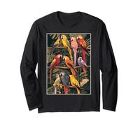 Pappagalli tropicali Vintage Giapponese Woodblock Art Bird Lovers Maglia a Manica