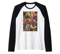 Pappagalli tropicali Vintage Giapponese Woodblock Art Bird Lovers Maglia con Maniche Raglan