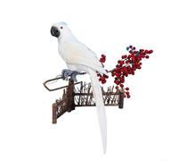 Pappagallo artificiale decorativo con piume, uccello finto realistico per varie ambientazioni, tra cui alberi delle vacanze, costumi e giardini (bianco)
