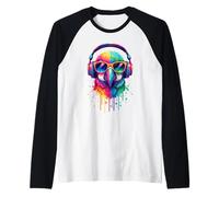 Pappagallo Che Indossa Cuffie e Occhiali da Sole EDM Rave Bird Art Maglia con Maniche Raglan