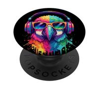 Pappagallo che indossa cuffie e occhiali da sole EDM Rave Bird Art PopSockets PopGrip Adesivo