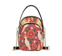 Pappagallo dorato bianco con fiori rossi alla moda trapuntato borse a tracolla per le donne con multi tasche borse a mano per le signore